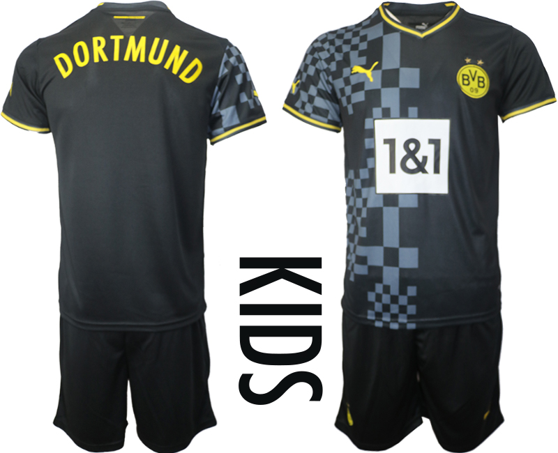 Billigt Fotbollströjor Borussia Dortmund Bortatröja Barn 2023 Kortärmad + Korta byxor