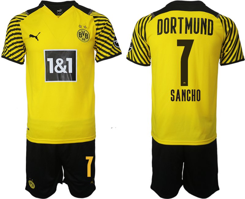 Billigt Fotbollströjor Sancho 7# Borussia Dortmund Hemmatröja Herr 2023 Kortärmad+ Korta byxor