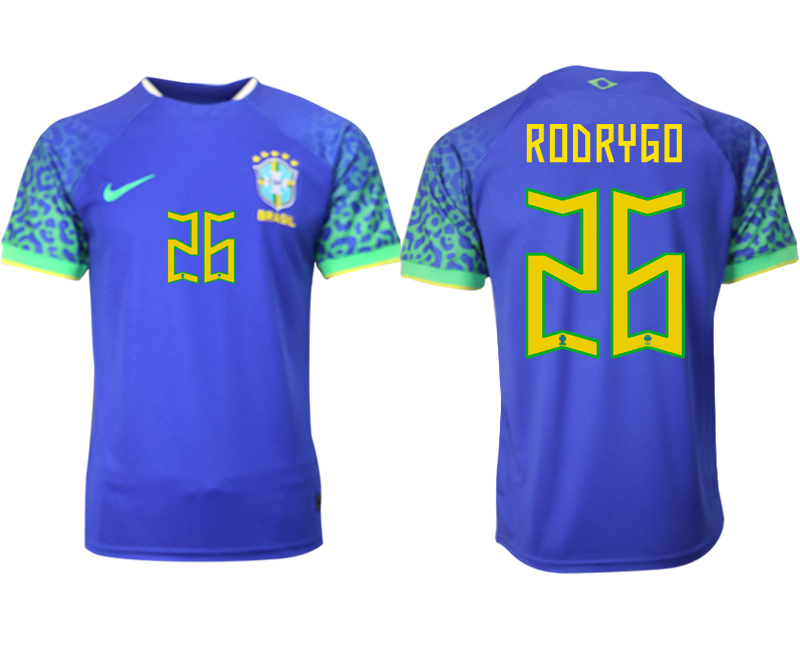 Brasilien Bortatröja Herr VM 2022 Kortärmad Billiga Fotbollströjor med tryck RODRYGO 26 Fotbollströjor Sverige