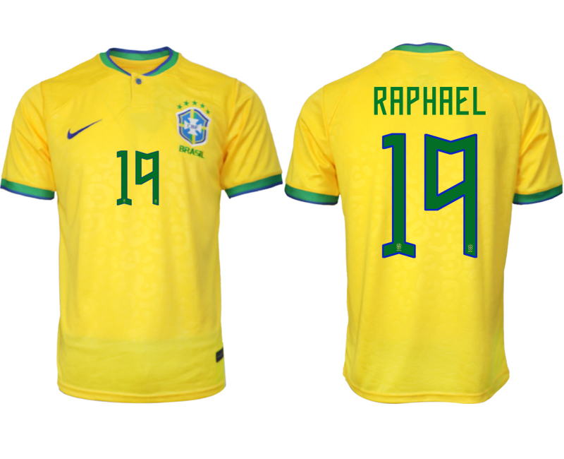 Nya Brasilien Hemmatröja Herr VM 2022 Gul Fotbollströjor med tryck RAPHAEL 19