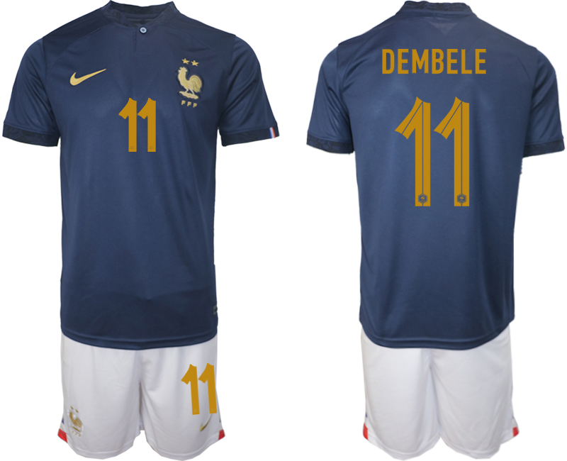 DEMBELE #11 Frankrike Hemmatröja VM 2022 Herr Kortärmad Fotbollströja Set