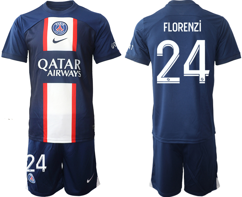 FLORENZi #24 Paris Saint-Germain PSG Hemmatröja Herr 2023 Kortärmad + Korta byxor