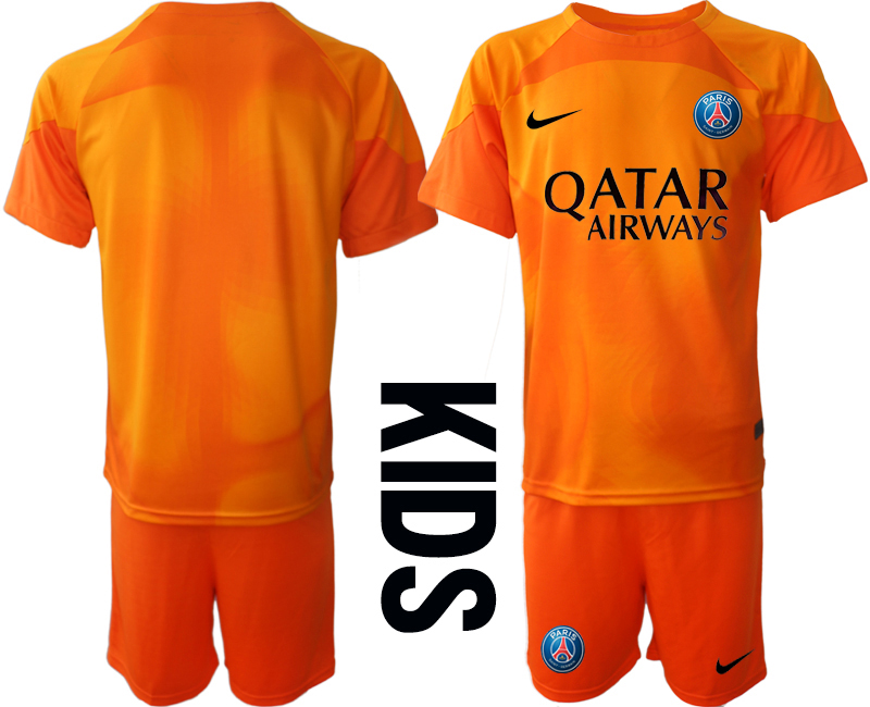 Fotbollströja Set Paris Saint-Germain PSG Målvakt Barn 2023 orange Kortärmad + Korta byxor