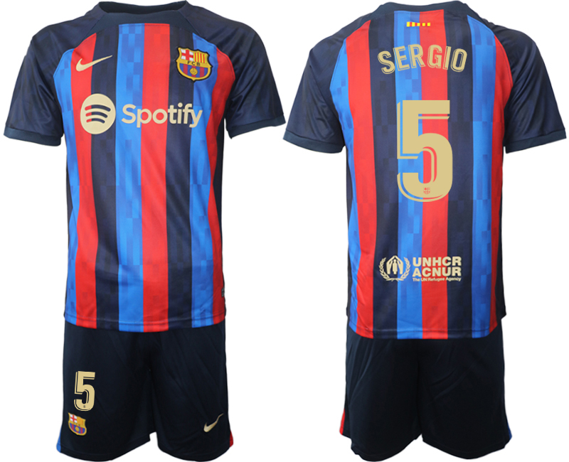Fotbollströjor Barcelona 2023 Hemmatröja Herr Kortärmad + Korta byxor med tryck SERGIO 5