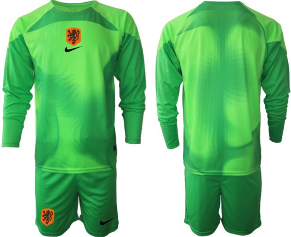 Fotbollströjor För Män Nederländerna Herr Målvaktströja 2023 grön Långärmad + Korta byxor