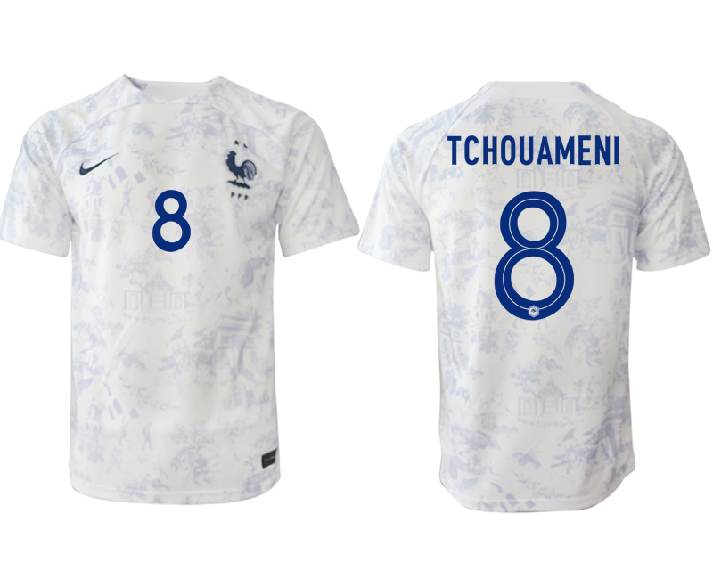 Frankrike Bortatröja Herr VM 2022 Kortärmad Fotbollströjor med namn TCHOUAMENI 8