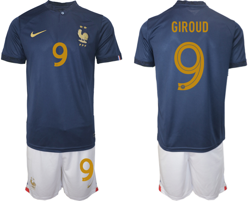 GIROUD #9 Frankrike Hemmatröja VM 2022 Herr Kortärmad + Korta byxor