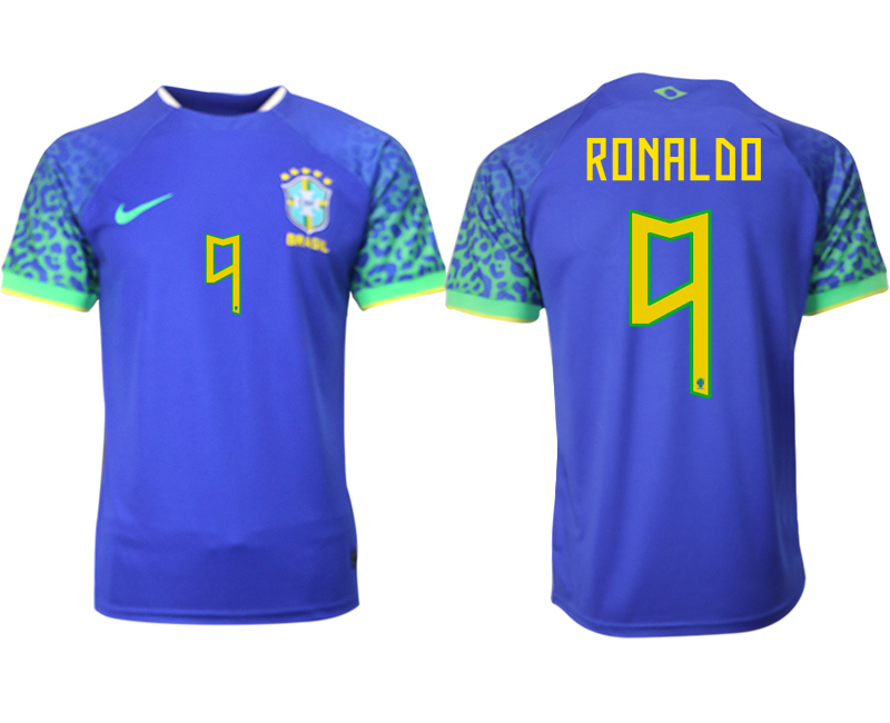 köpa Brasilien Bortatröja Herr VM 2022 Kortärmad Billiga Fotbollströjor med tryck RONALDO 9
