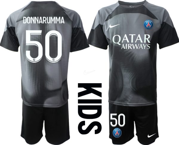 Köpa Paris Saint-Germain PSG Målvakt Barn 2023 svart Kortärmad + Korta byxor med tryck DONNARUMMA 50