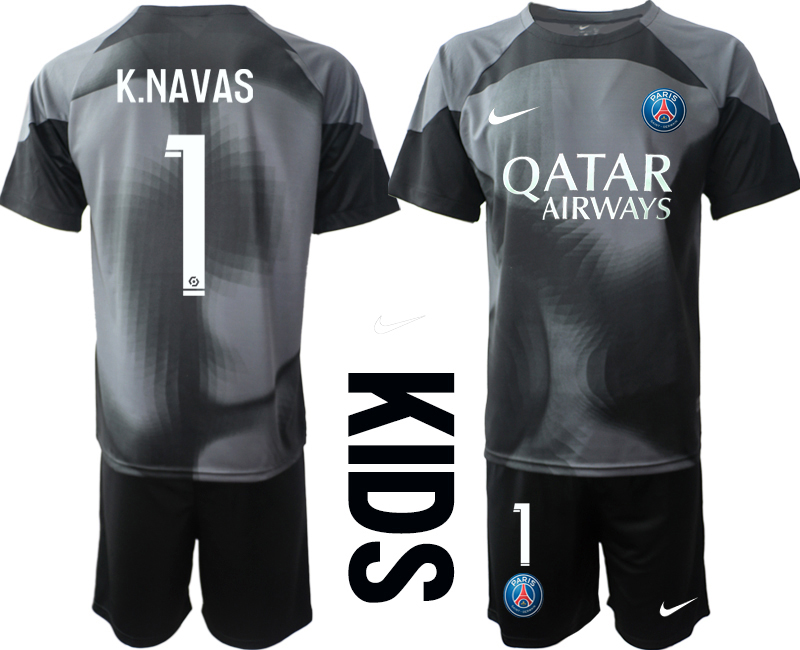 Köpa Paris Saint-Germain PSG Målvakt Barn 2023 svart Kortärmad + Korta byxor med tryck K.NAVAS 1