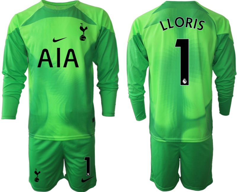 LLORIS #1 Tottenham Hotspur 2023 Målvaktströja Grön Långärmad + Korta byxor Fotbollströja Set
