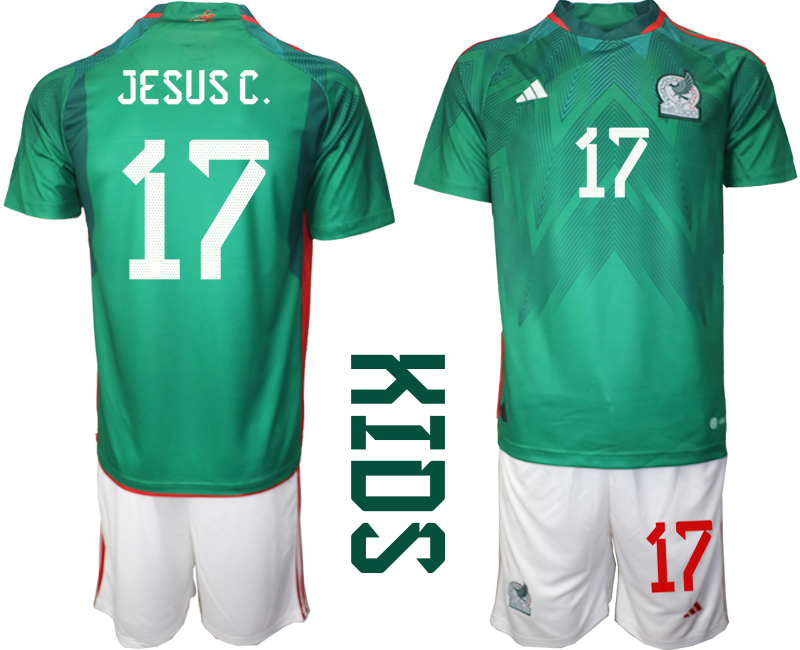 Mexiko Hemmatröja Barn VM 2022 Kortärmad + Korta byxor med namn JESUS C. 17