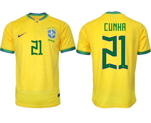 Nya Brasilien Hemmatröja Herr VM 2022 Gul Fotbollströjor med tryck CUNHA 21