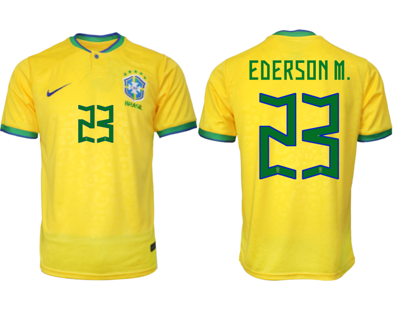 Nya Brasilien Hemmatröja Herr VM 2022 Gul Fotbollströjor med tryck EDERSON M. 23