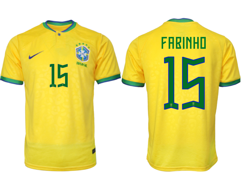 Nya Brasilien Hemmatröja Herr VM 2022 Gul Fotbollströjor med tryck FABINHO 15