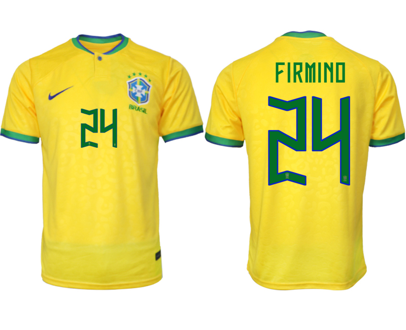 Nya Brasilien Hemmatröja Herr VM 2022 Gul Fotbollströjor med tryck FIRMINO 24