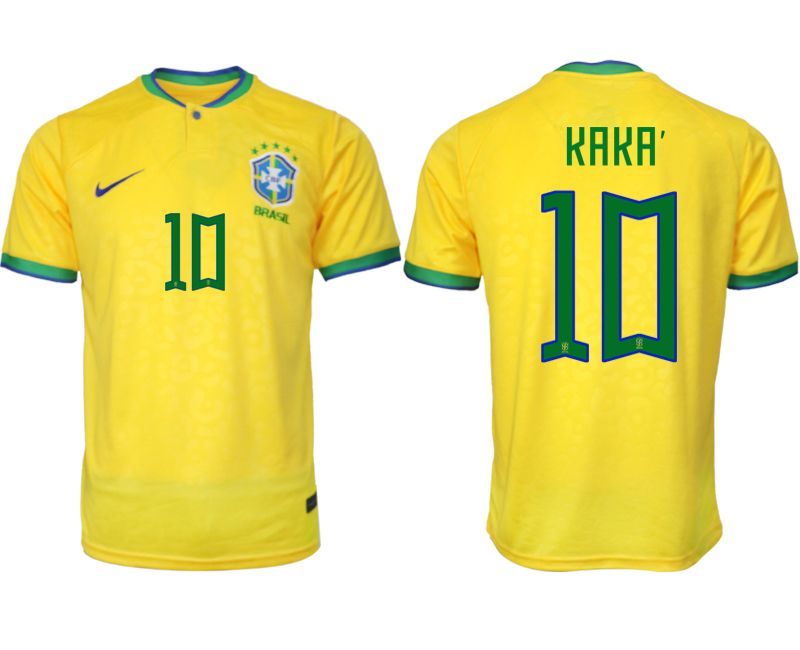 Nya Brasilien Hemmatröja Herr VM 2022 Gul Fotbollströjor med tryck KAKA’ 10