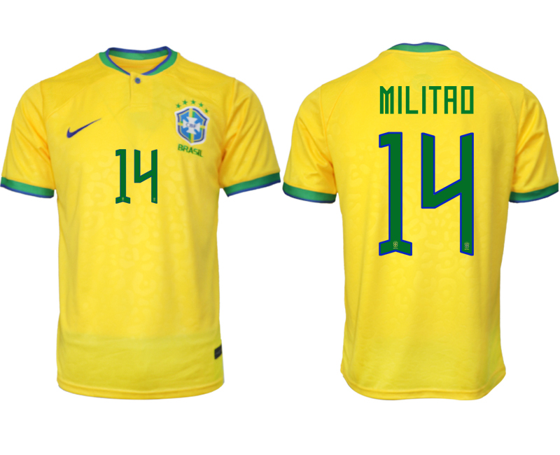 Nya Brasilien Hemmatröja Herr VM 2022 Gul Fotbollströjor med tryck MILITAO 14