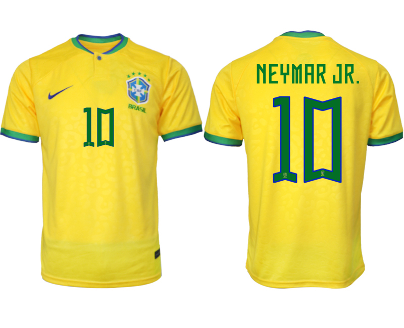Nya Brasilien Hemmatröja Herr VM 2022 Gul Fotbollströjor med tryck NEYMAR JR. 10