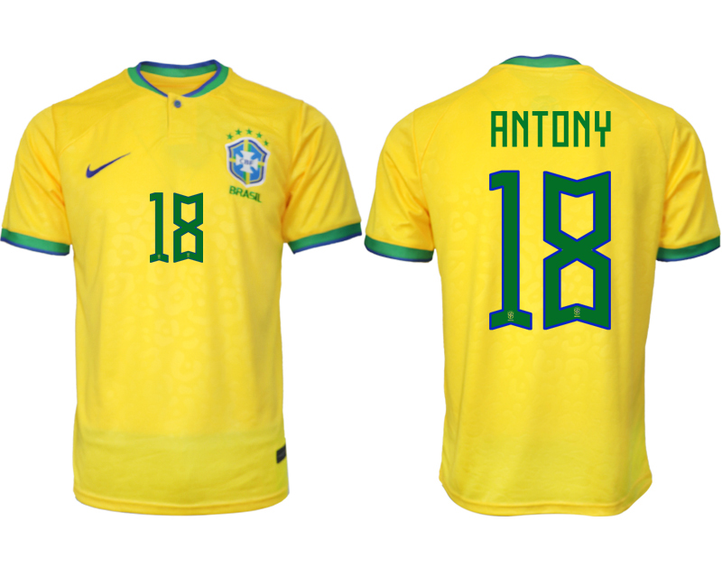 Nya Brasilien Hemmatröja Herr VM 2022 Gul Fotbollströjor med tryck RNTONY 18