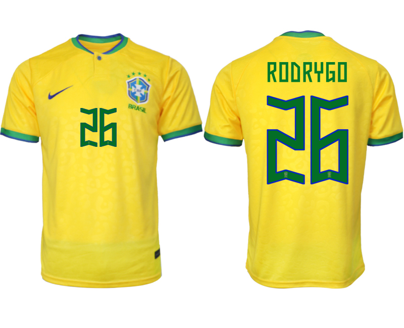 Nya Brasilien Hemmatröja Herr VM 2022 Gul Fotbollströjor med tryck RODRYGO 26