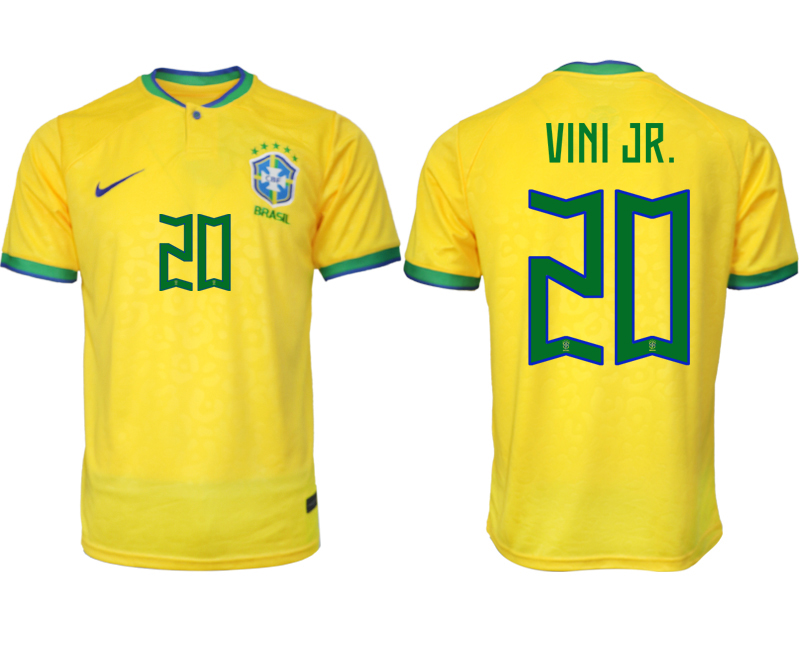 Nya Brasilien Hemmatröja Herr VM 2022 Gul Fotbollströjor med tryck VINI JR. 20