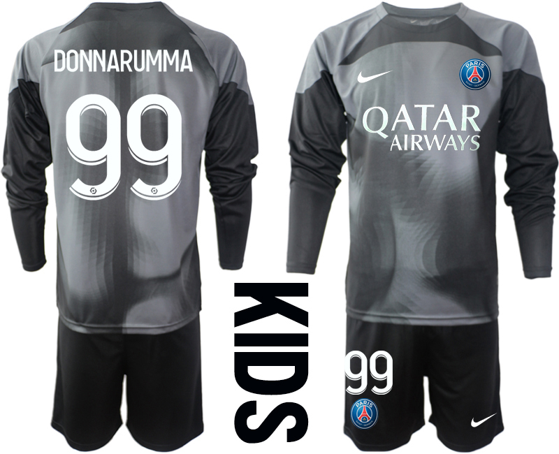 Nya Paris Saint-Germain PSG Målvakt Barn 2023 svart Långärmad Fotbollströja Set med tryck DONNARUMMA 99