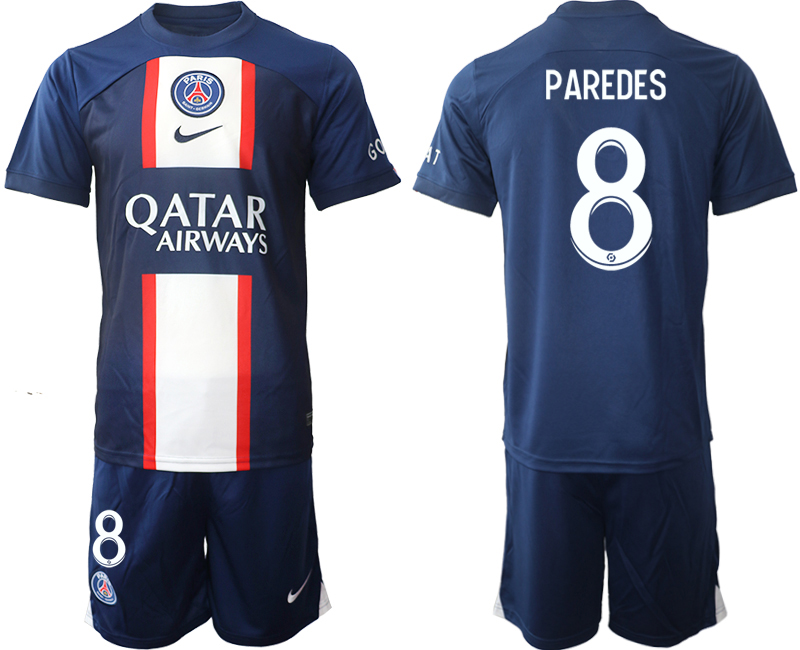 PAREDES #8 Paris Saint-Germain PSG Hemmatröja Herr 2023 Kortärmad + Korta byxor