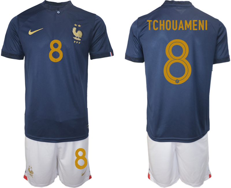 TCHOUAMENI #8 Frankrike Hemmatröja VM 2022 Herr Kortärmad + Korta byxor