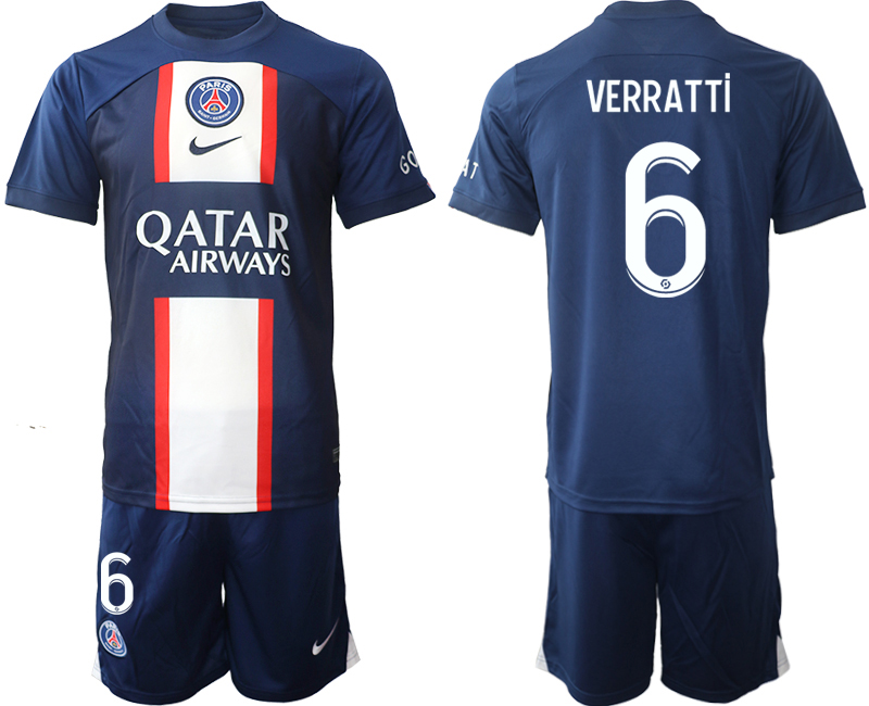 VERRATTi #6 Paris Saint-Germain PSG Hemmatröja Herr 2023 Kortärmad + Korta byxor