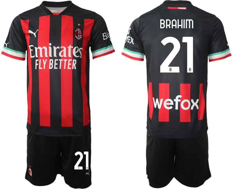 AC Milan Hemmatröja Herr 2023 Kortärmad + Korta byxor med namn BRAHIM 21 köp billiga fotbollströjor