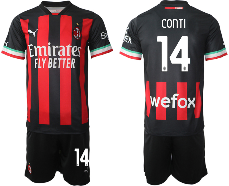 AC Milan Hemmatröja Herr 2023 Kortärmad + Korta byxor med namn CONTI 14 köp billiga fotbollströjor