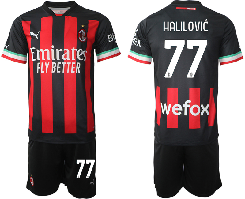 AC Milan Hemmatröja Herr 2023 Kortärmad + Korta byxor med namn HALILOVIĆ 77 köp billiga fotbollströjor