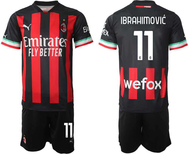 AC Milan Hemmatröja Herr 2023 Kortärmad + Korta byxor med namn IBRAHIMOVIĆ 11 köp billiga fotbollströjor