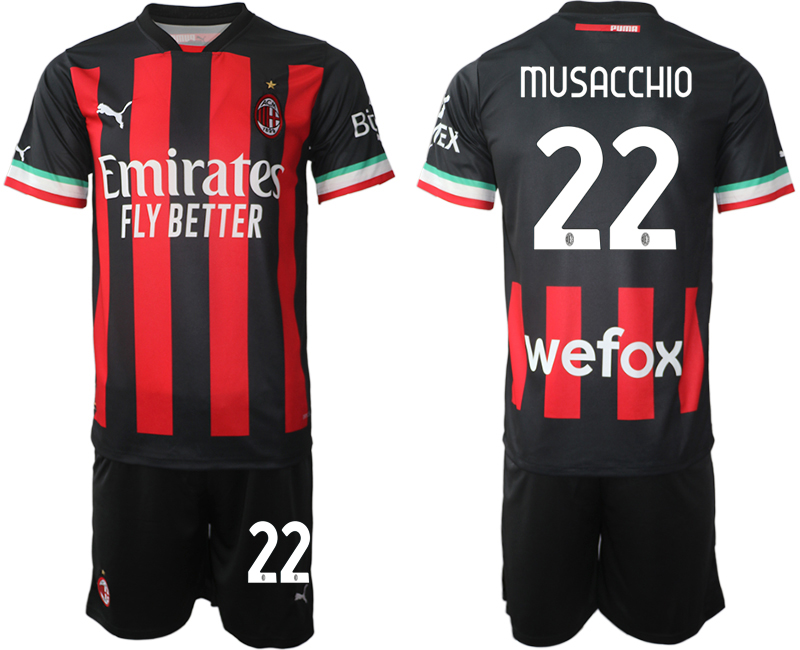 AC Milan Hemmatröja Herr 2023 Kortärmad + Korta byxor med namn MUSACCHIO 22 Köp Billiga Fotbollströjor
