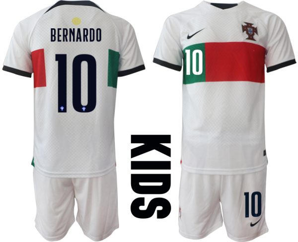 BERNARDO #10 Beställa Fotbollströjor Portugal Bortatröja Barn VM 2022 Kortärmad + Korta byxor Fotbollströjor Billigt