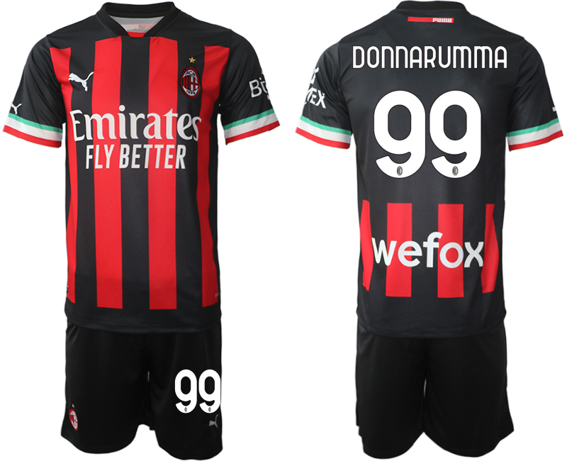 Beställa Fotbollströjor AC Milan Hemmatröja Herr 2023 Kortärmad + Korta byxor med namn DONNARUMMA 99
