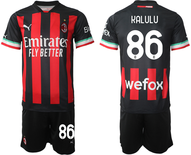 Beställa Fotbollströjor AC Milan Hemmatröja Herr 2023 Kortärmad + Korta byxor med namn KALULU 86