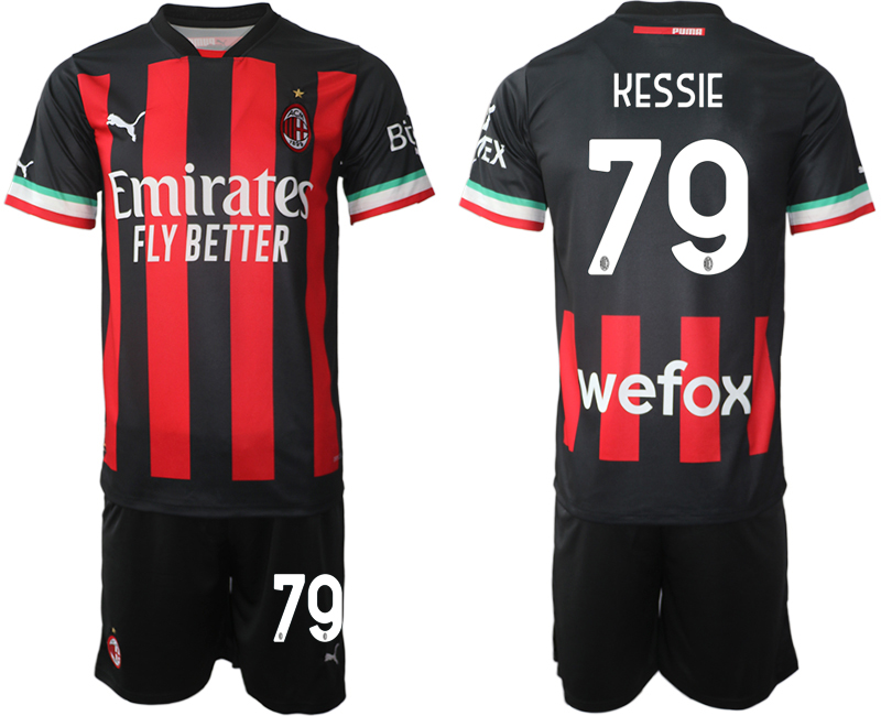 Beställa Fotbollströjor AC Milan Hemmatröja Herr 2023 Kortärmad + Korta byxor med namn KESSIE 79