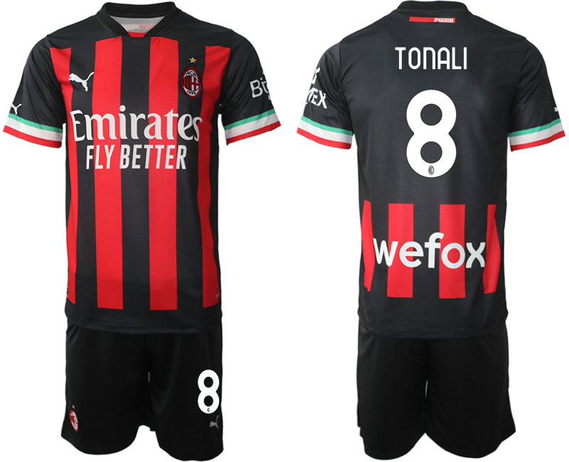Beställa Fotbollströjor AC Milan Hemmatröja Herr 2023 Kortärmad + Korta byxor med namn TONALI 8