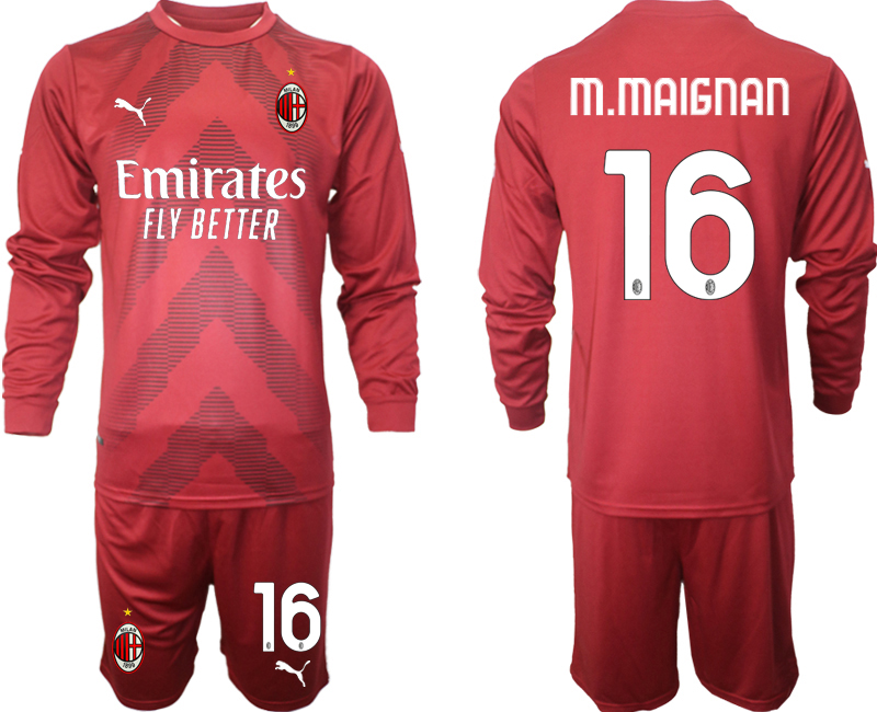 Beställa Fotbollströjor M.MAIGNAN #16 AC Milan Målvaktströja Herr 2023 Fotbollströja Långärmad + Korta byxor