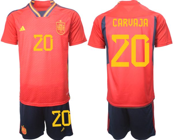 Beställa Fotbollströjor Spanien Hemmatröja Herr VM 2022 Kortärmad + Korta byxor med tryck CARVAJA 20