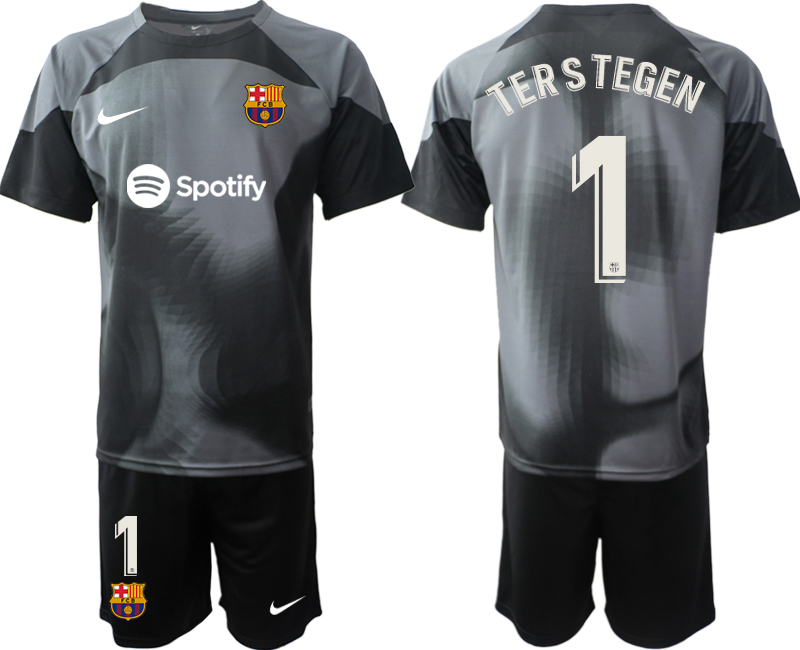 Beställa Fotbollströjor TERSTEGEN #1 FC Barcelona 2023 Målvaktströja Herr svart Kortärmad + Korta byxor