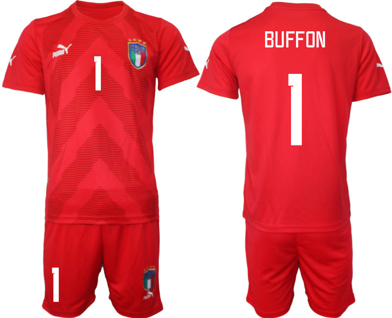 BUFFON #1 Italien Målvaktströja 2023 röd Fotbollströjor För Män Kortärmad + Korta byxor fotbollströja set