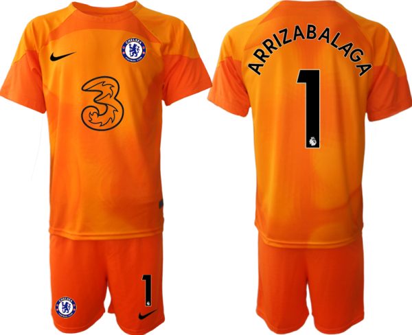 Chelsea FC 2023 för Herr Målvaktströja orange Kortärmad + Korta byxor med tryck ARRIZABALAGA 1 Fotbollströjor Billigt