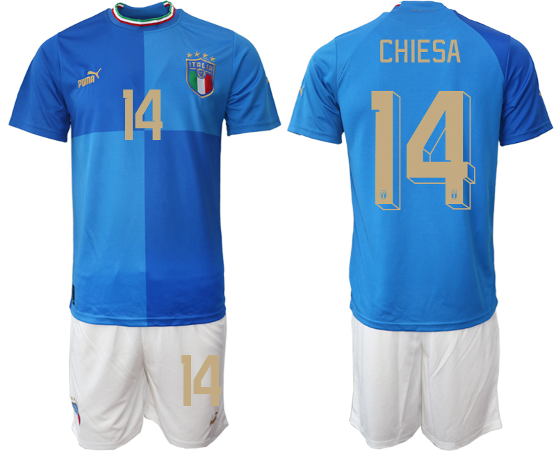 CHIESA #14 Italien Hemmatröja 2022 Fotbollströjor Herr billigt Kortärmad + Korta byxor Fotbollströja med namn