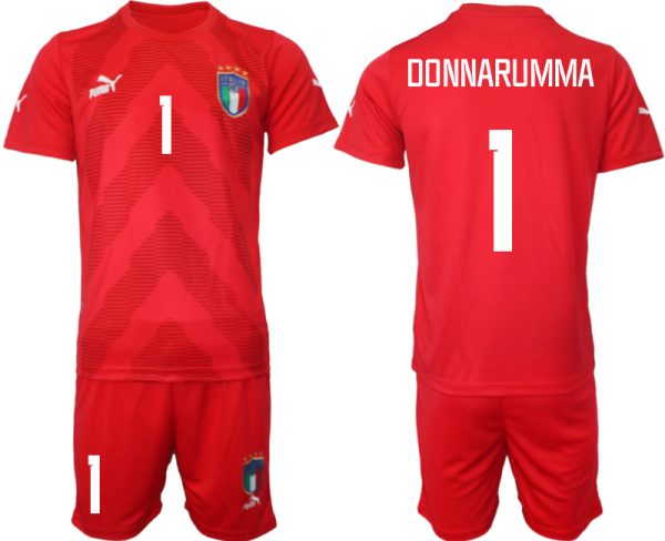 DONNARUMMA #1 Italien Målvaktströja 2023 röd Fotbollströjor För Män Kortärmad + Korta byxor fotbollströja set