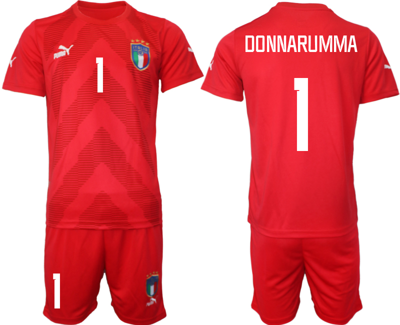 DONNARUMMA #1 Italien Målvaktströja 2023 röd Fotbollströjor För Män Kortärmad + Korta byxor fotbollströja set