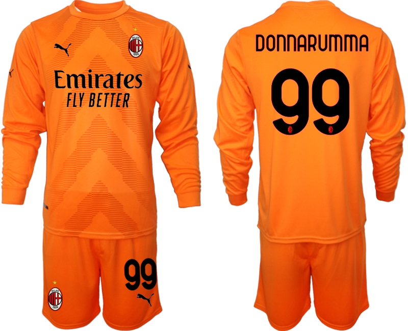 DONNARUMMA #99 AC Milan Målvaktströja Herr 2023 orange Fotbollströja Långärmad + Korta byxor Beställa Fotbollströjor