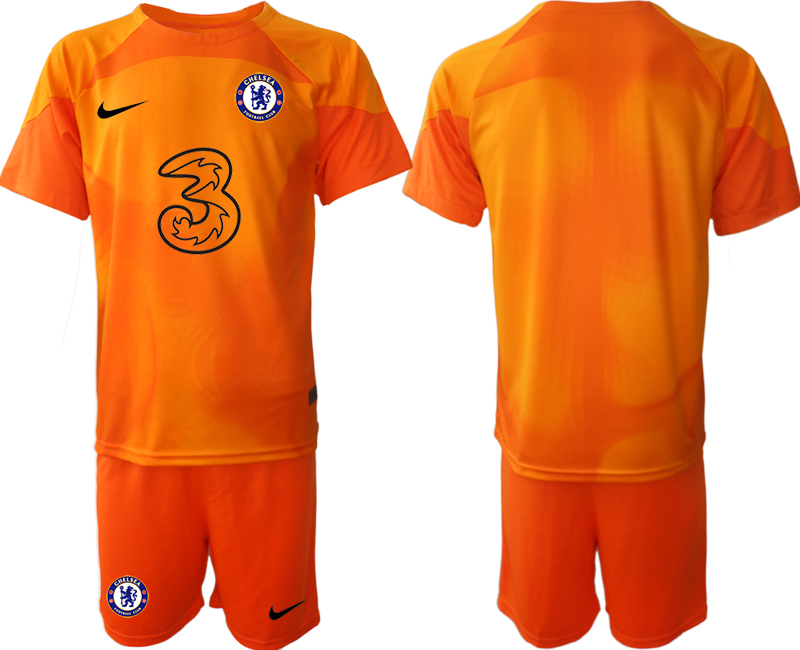 Fotbollströja med namn Chelsea FC 2023 för Herr Målvaktströja orange Kortärmad + Korta byxor